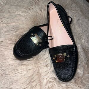 Kate Spade Black Textured Loafers with‎ Gold Accent
